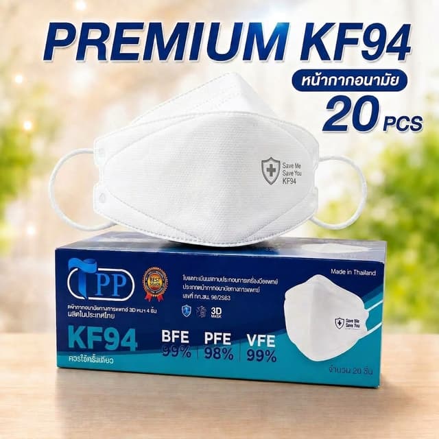 หน้ากากอนามัย KF94 20 ชิ้น กล่องสีน้ำเงิน ตรา Tpp