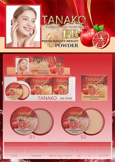 Tanako bb pomegranate bright powder ทานาโกะ แป้งทับทิม 13g/x12pcs 3